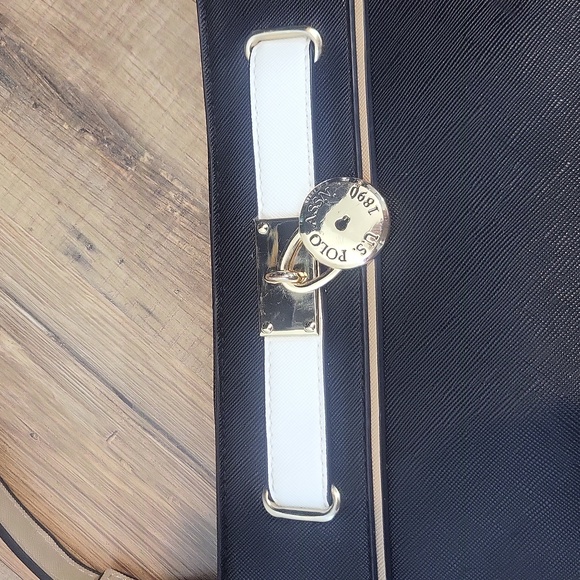 U.S. POLO ASSN Black White Tan Convertible Crossbody with Belted Lock - Picture 3 of 16